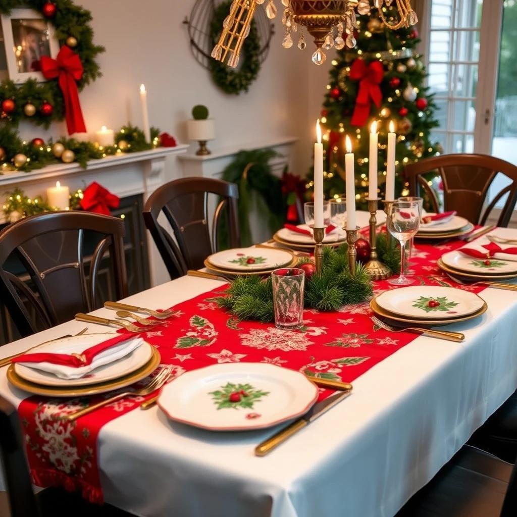 A beautifully set Christmas dining table with a festive runner.