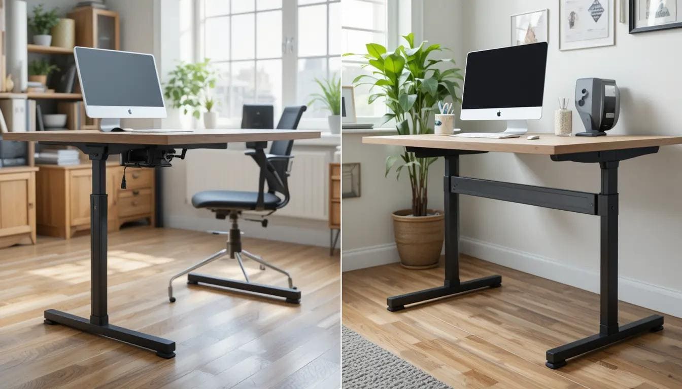 Comparison of adjustable work table and fixed-height desk.