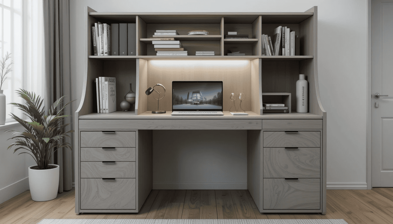 A modern secretary desk with hidden compartments.