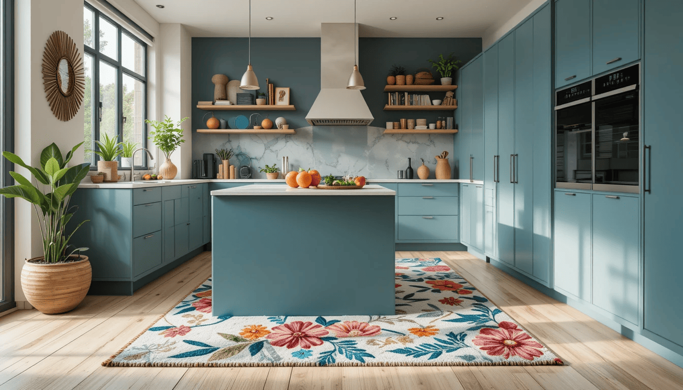 Modern kitchen with a stylish washable rug