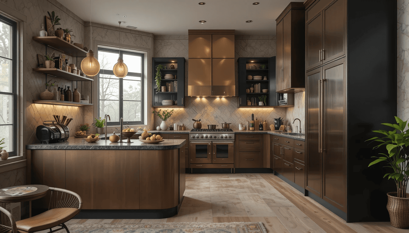 Modern kitchen cabinets with smart features.